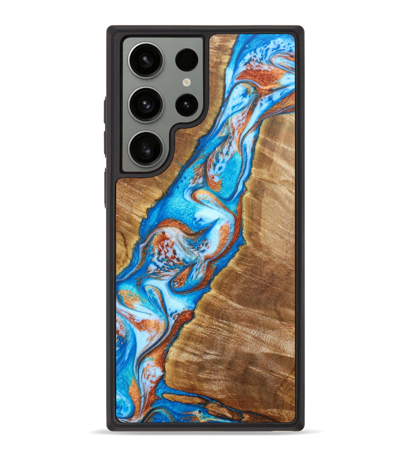 Galaxy S23 Ultra Wood+Resin Phone Case - Curtis (Teal & Gold, 636706)