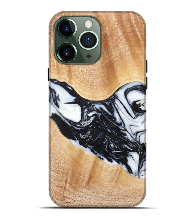 iPhone 13 Pro Max Wood+Resin Live Edge Phone Case - Eline (Black & White, 605516)