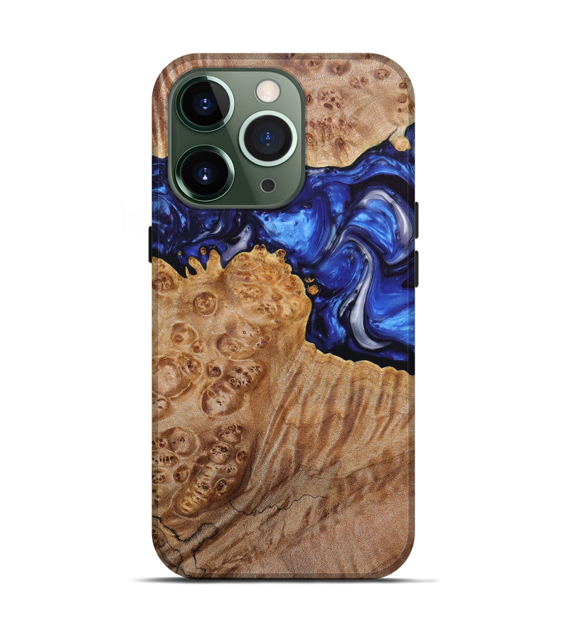 iPhone 13 Pro Wood+Resin Live Edge Phone Case - Leanna (Blue, 630433)