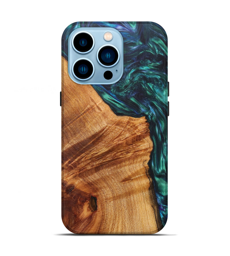 iPhone 14 Pro Wood+Resin Live Edge Phone Case - Adara (Dark Green, 605576)