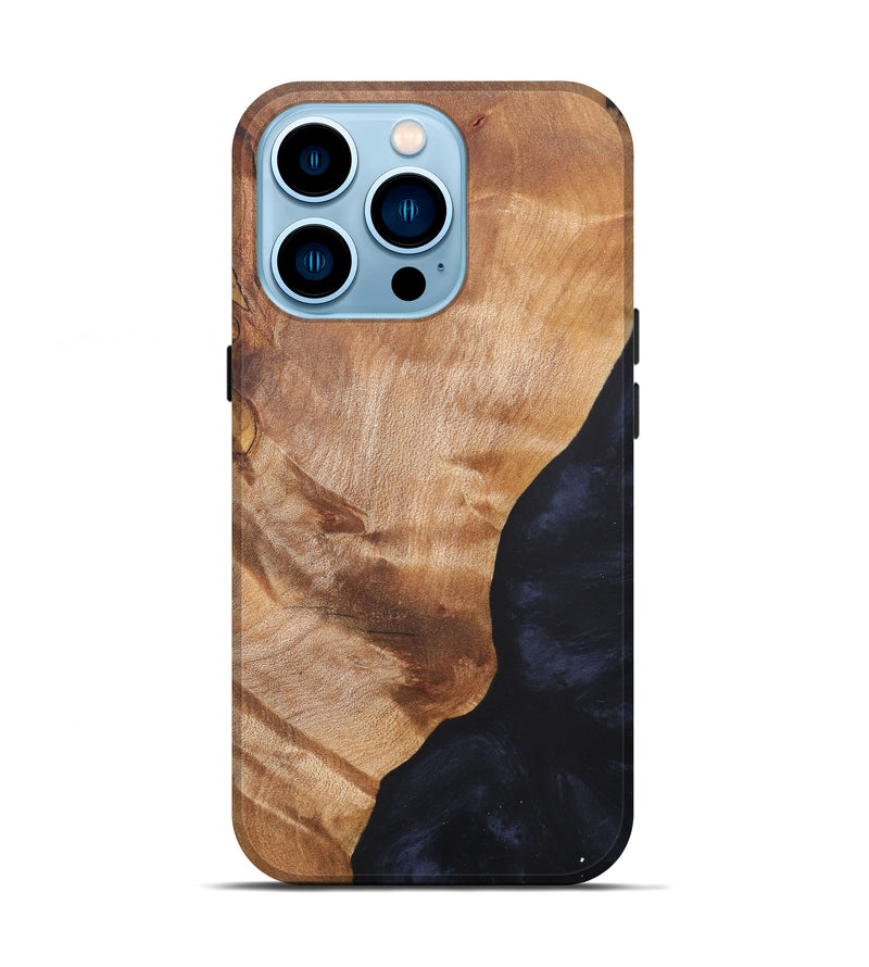 iPhone 14 Pro Wood+Resin Live Edge Phone Case - Kerstin (Pure Black, 604531)