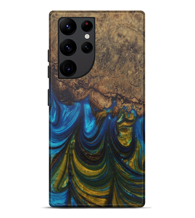 Galaxy S22 Ultra Wood+Resin Live Edge Phone Case - Miyuki (Teal & Gold, 574850)