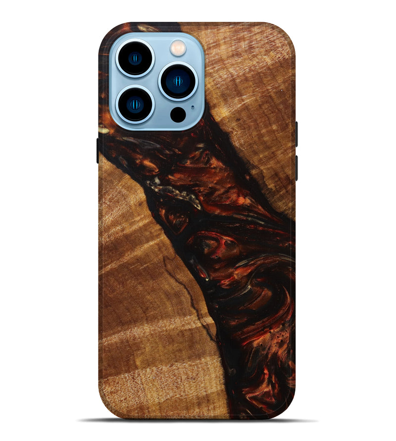 iPhone 14 Pro Max Wood+Resin Live Edge Phone Case - Qiana (Red, 625510)