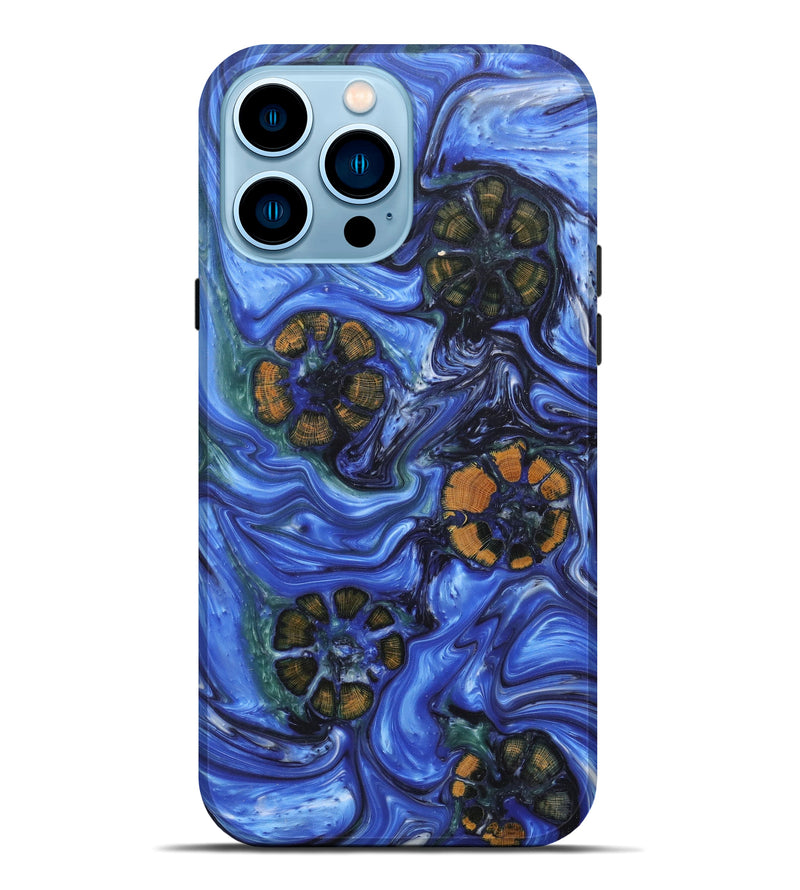 iPhone 14 Pro Max Wood+Resin Live Edge Phone Case - Adria (Light Blue, 603729)