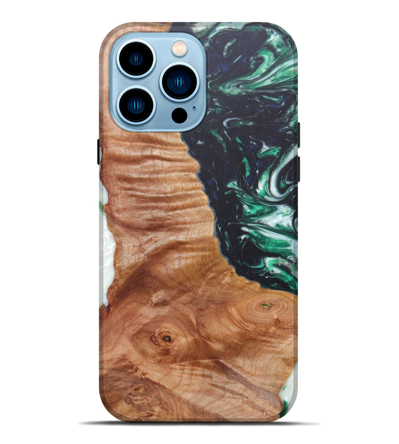 iPhone 14 Pro Max Wood+Resin Live Edge Phone Case - Melessa (Dark Green, 606871)
