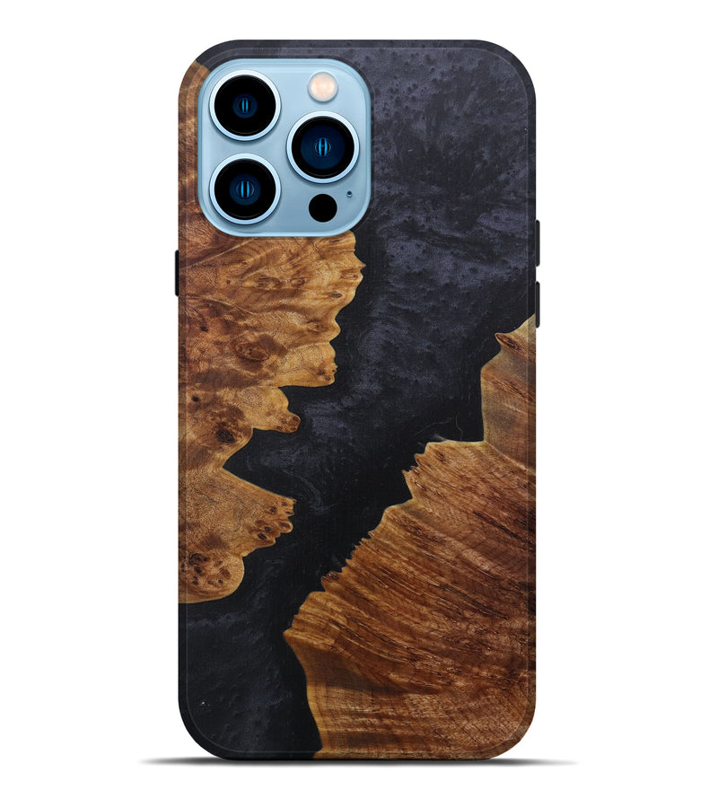iPhone 14 Pro Max Wood+Resin Live Edge Phone Case - Keep (Pure Black, 591434)