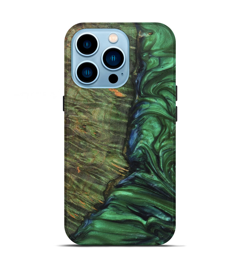 iPhone 14 Pro Wood+Resin Live Edge Phone Case - Carmelo (Dark Green, 614990)