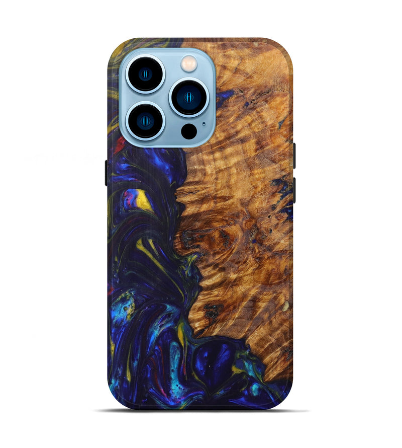iPhone 14 Pro Wood+Resin Live Edge Phone Case - GeorgeAnn (Dark Blue, 606513)