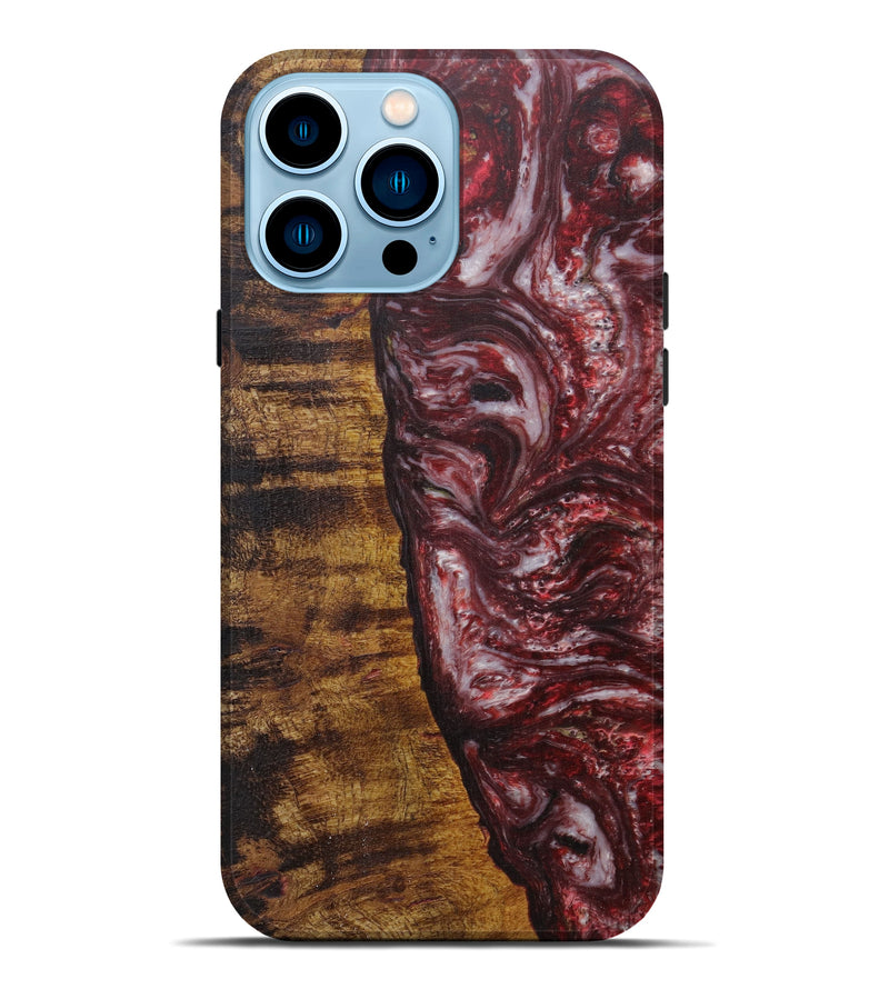 iPhone 14 Pro Max Wood+Resin Live Edge Phone Case - Rosalyn (Dark Red, 592331)