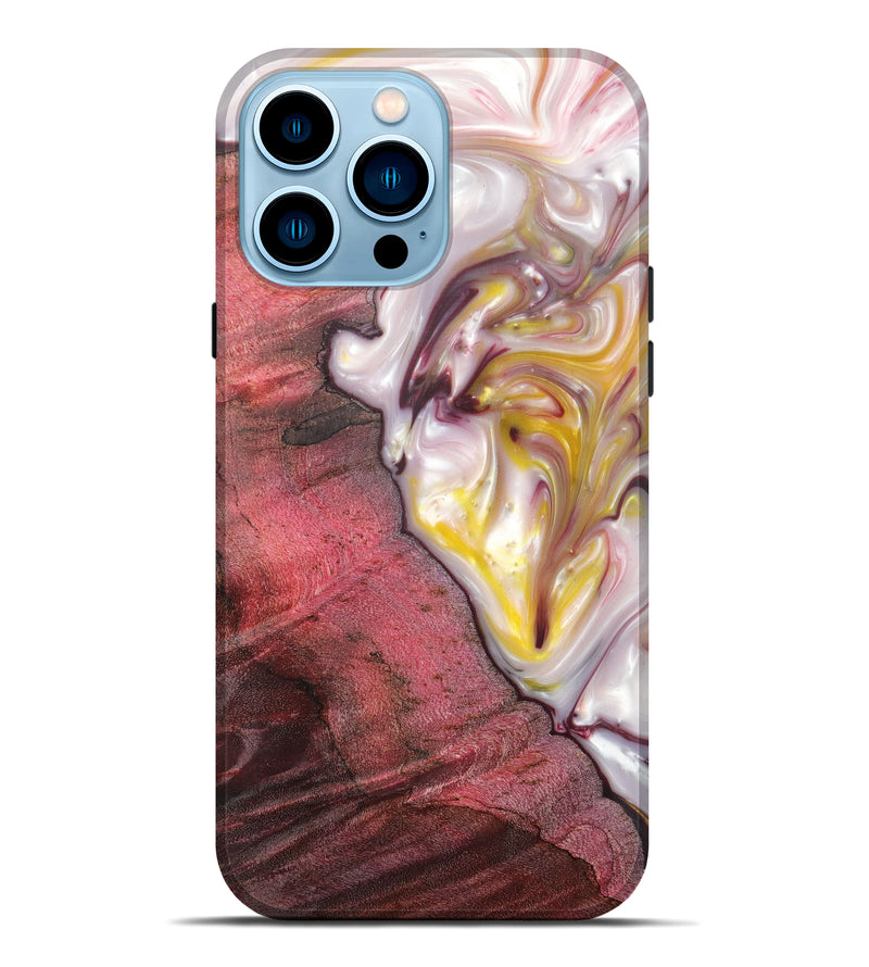 iPhone 14 Pro Max Wood+Resin Live Edge Phone Case - Khadija (Dark Red, 611107)