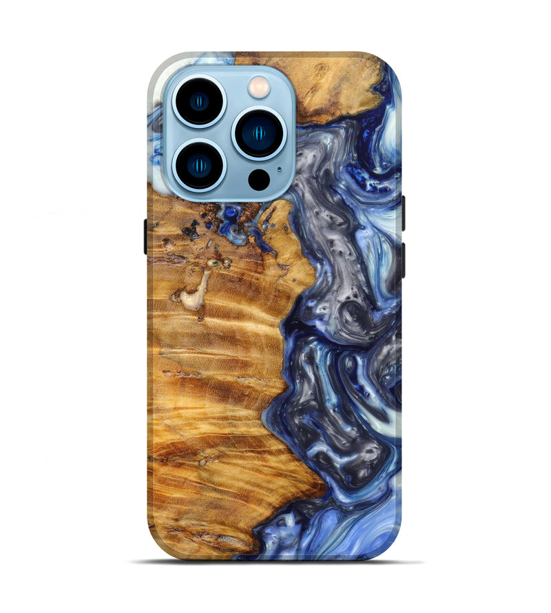 iPhone 14 Pro Wood+Resin Live Edge Phone Case - Stock (Light Blue, 606790)