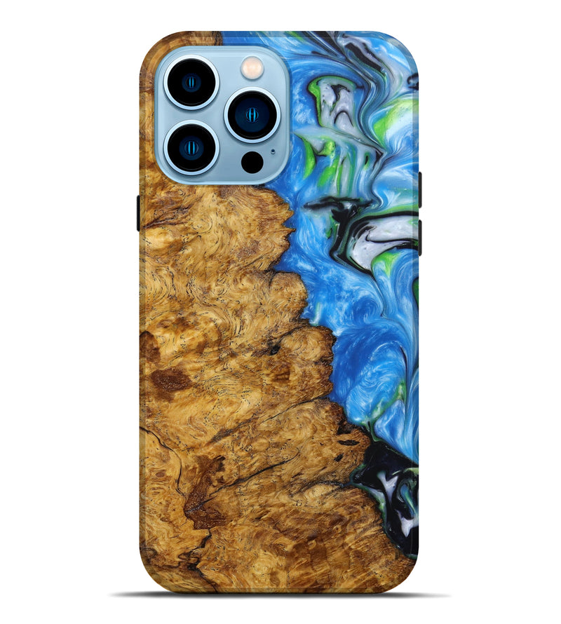 iPhone 14 Pro Max Wood+Resin Live Edge Phone Case - Kameron (Blue, 645556)