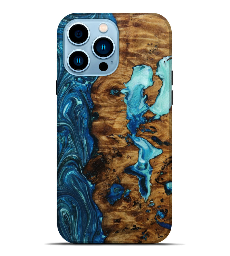 iPhone 14 Pro Max Wood+Resin Live Edge Phone Case - Tori (Blue, 643078)