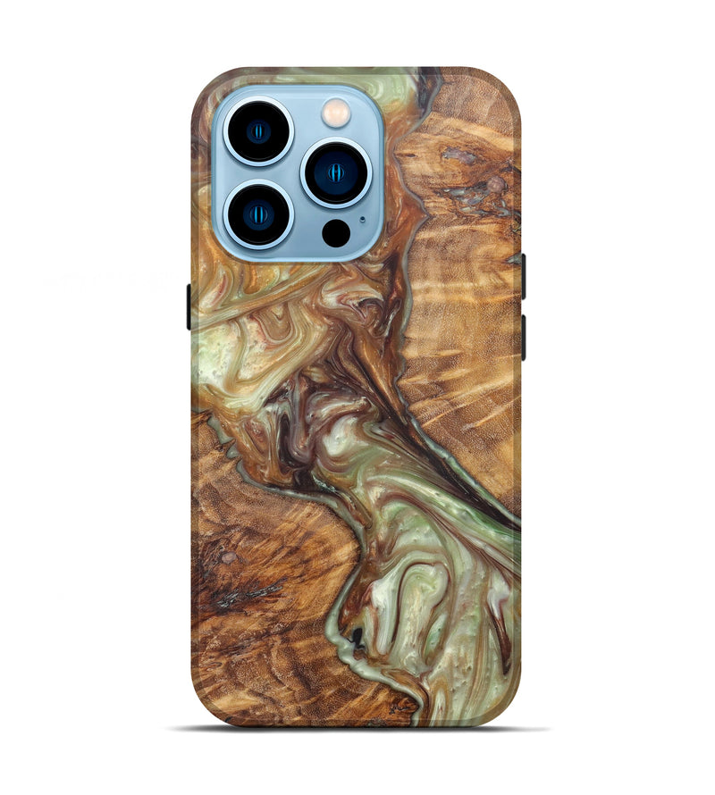 iPhone 14 Pro Wood+Resin Live Edge Phone Case - Jerold (Dark Green, 615839)