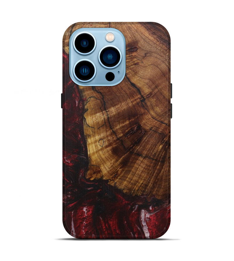 iPhone 14 Pro Wood+Resin Live Edge Phone Case - Lori (Dark Red, 592321)