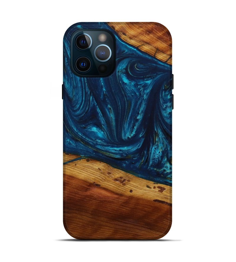 iPhone 12 Pro Wood+Resin Live Edge Phone Case - Iesha (Teal & Gold, 644311)