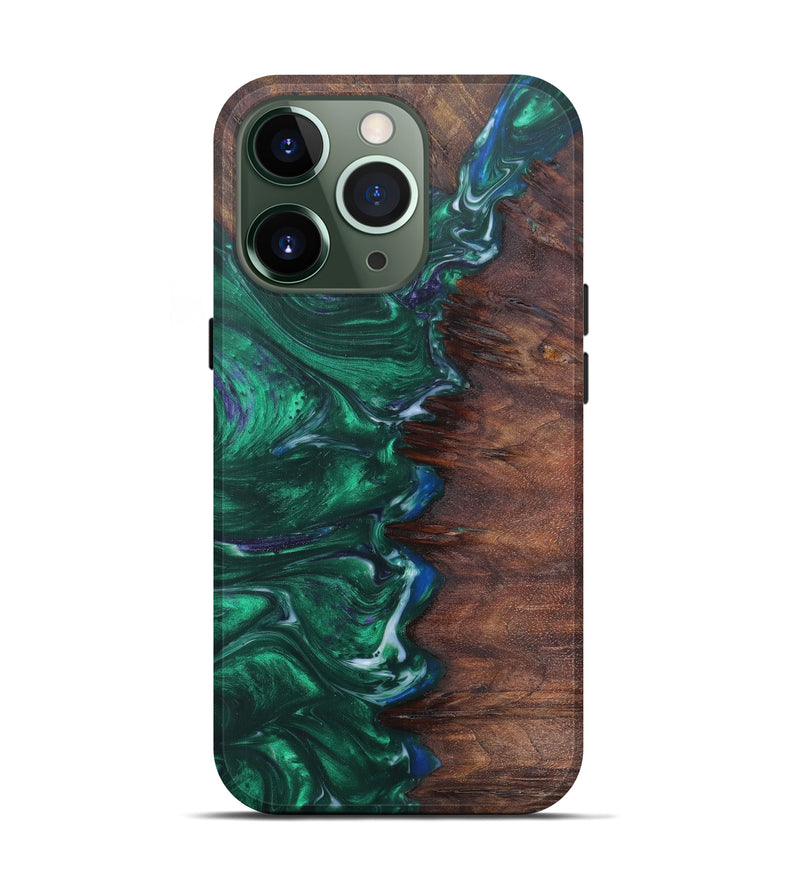 iPhone 13 Pro Wood+Resin Live Edge Phone Case - Kunitaka (Dark Green, 608552)