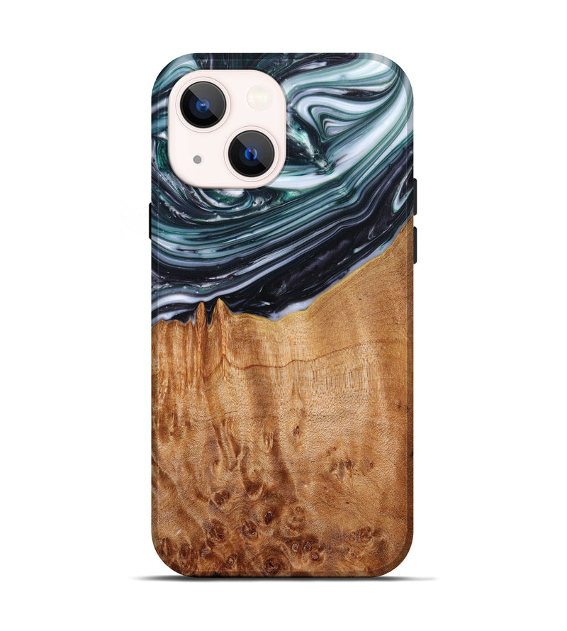 iPhone 13 Wood+Resin Live Edge Phone Case - Ariel (Green, 633177)