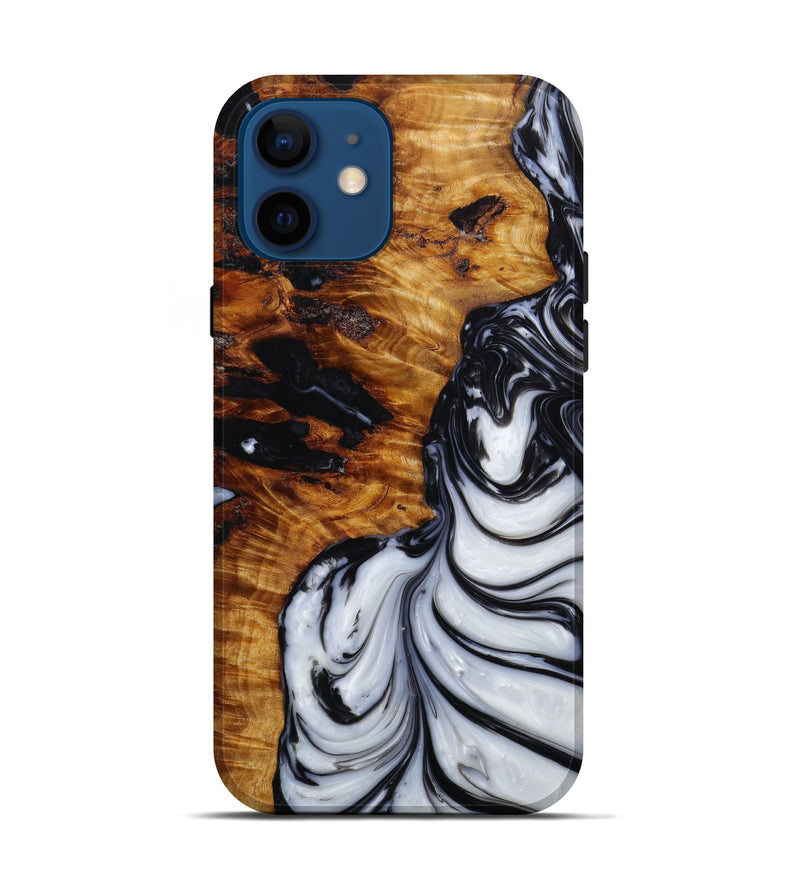 iPhone 12 Wood+Resin Live Edge Phone Case - Alivia (Black & White, 642280)