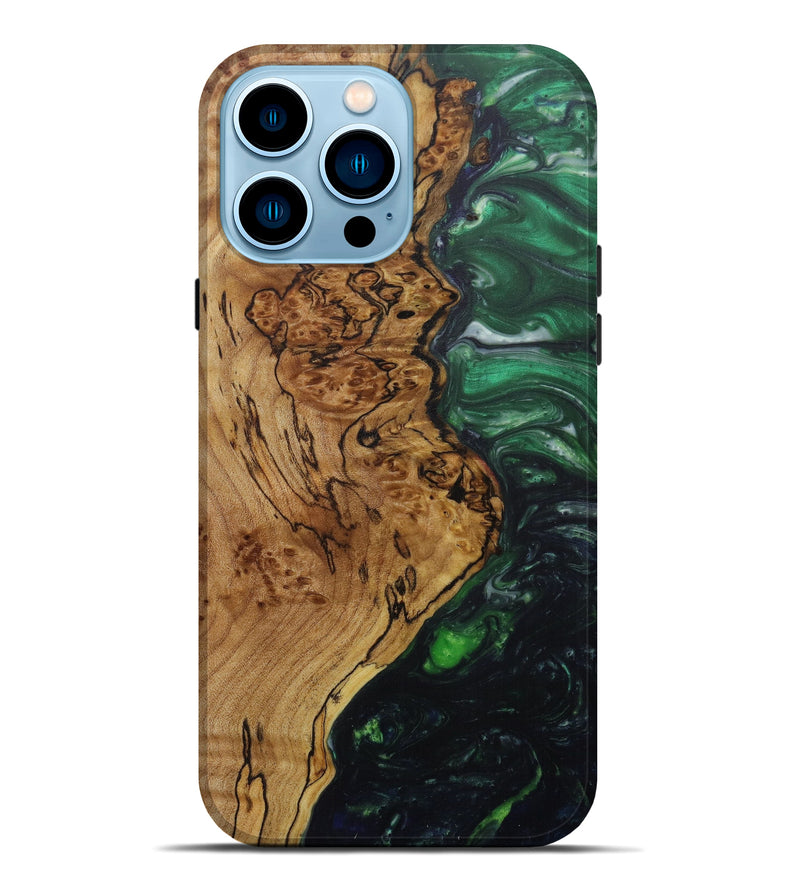 iPhone 14 Pro Max Wood+Resin Live Edge Phone Case - Liem (Dark Green, 591385)