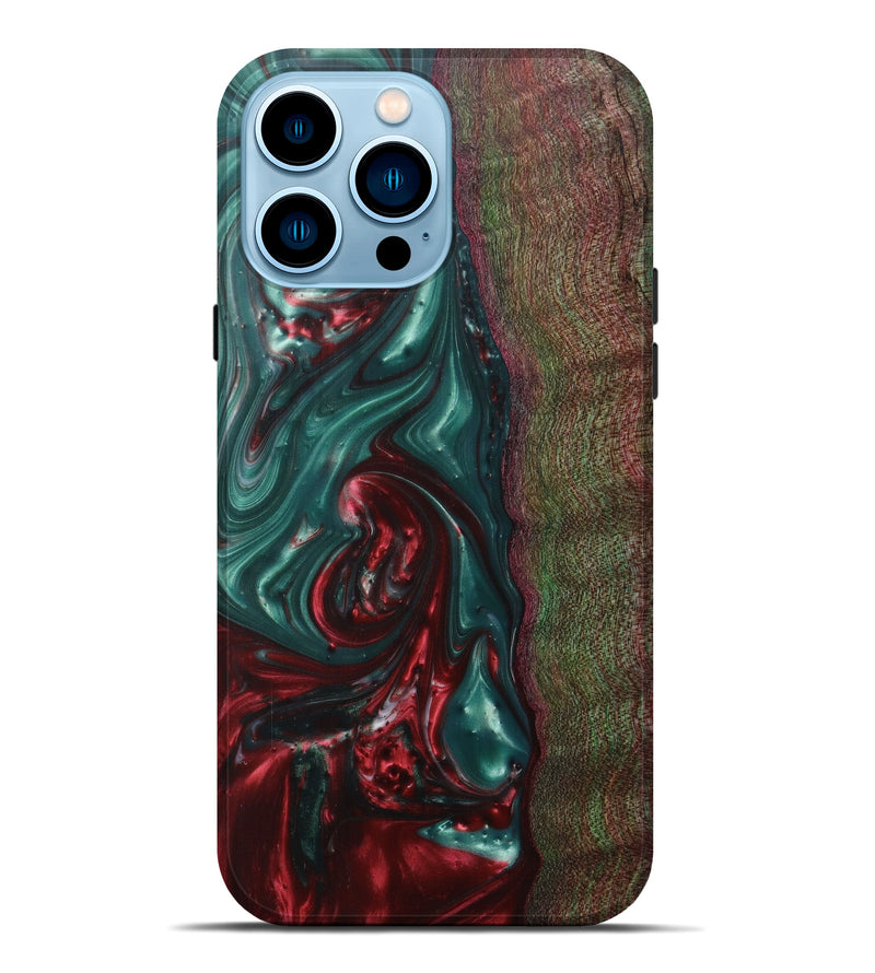 iPhone 14 Pro Max Wood+Resin Live Edge Phone Case - Jae (Dark Green, 597332)