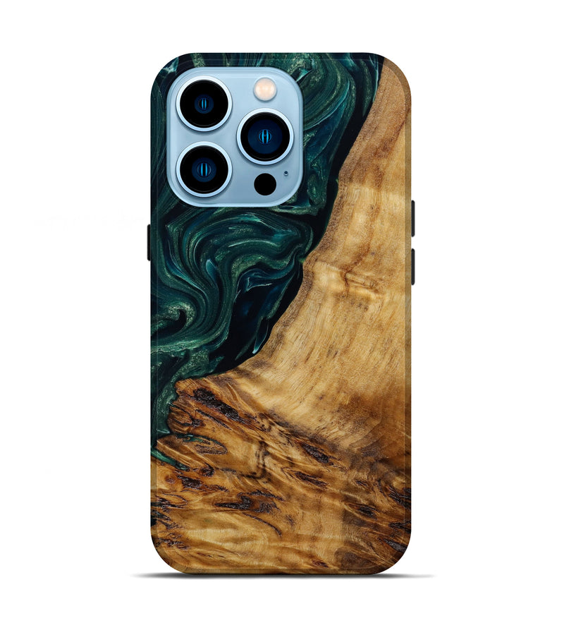 iPhone 14 Pro Wood+Resin Live Edge Phone Case - Ayden (Green, 646314)
