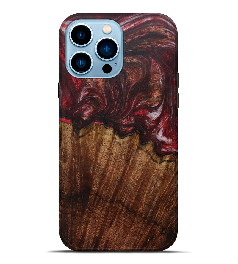 iPhone 14 Pro Max Wood+Resin Live Edge Phone Case - Charene (Dark Red, 594191)