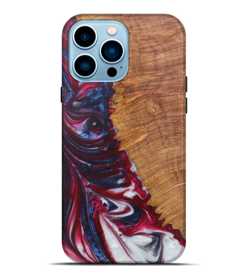 iPhone 14 Pro Max Wood+Resin Live Edge Phone Case - Venkat (Dark Blue, 601266)