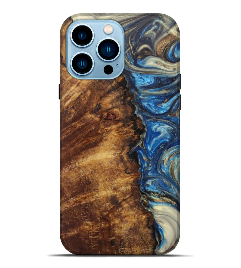 iPhone 14 Pro Max Wood+Resin Live Edge Phone Case - Wenonah (Light Blue, 598586)