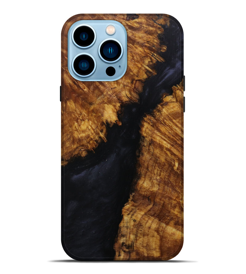 iPhone 14 Pro Max Wood+Resin Live Edge Phone Case - Bethena (Pure Black, 596625)