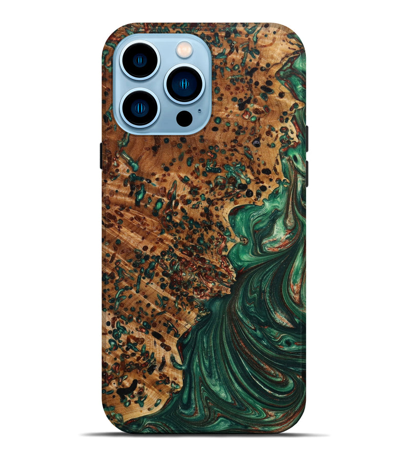 iPhone 14 Pro Max Wood+Resin Live Edge Phone Case - Aleah (Green, 643772)
