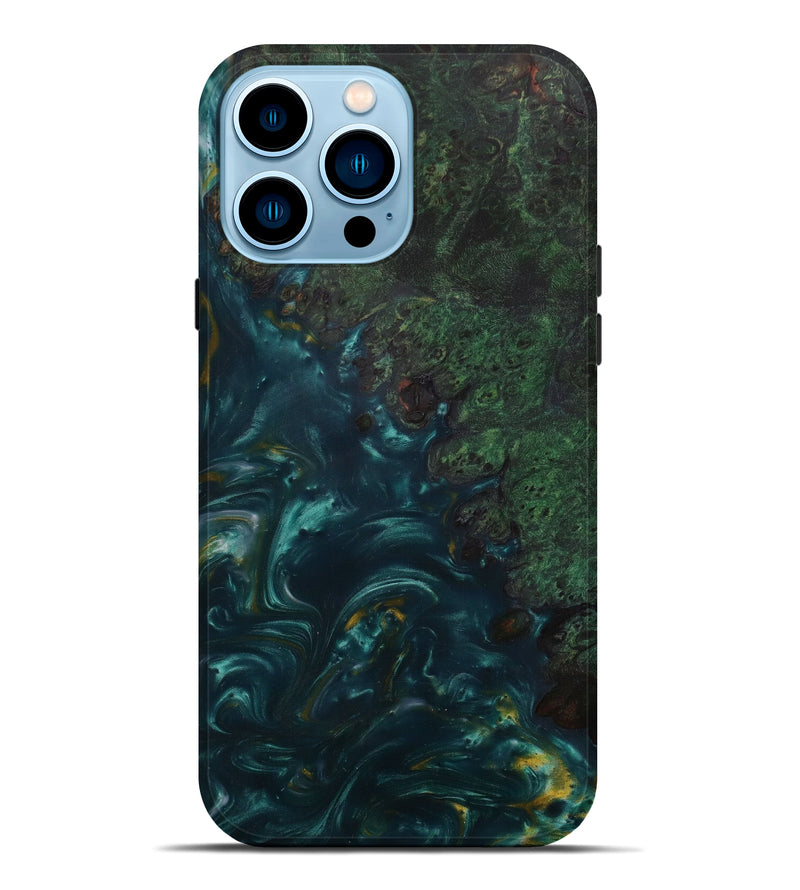 iPhone 14 Pro Max Wood+Resin Live Edge Phone Case - Geralene (Dark Green, 586114)
