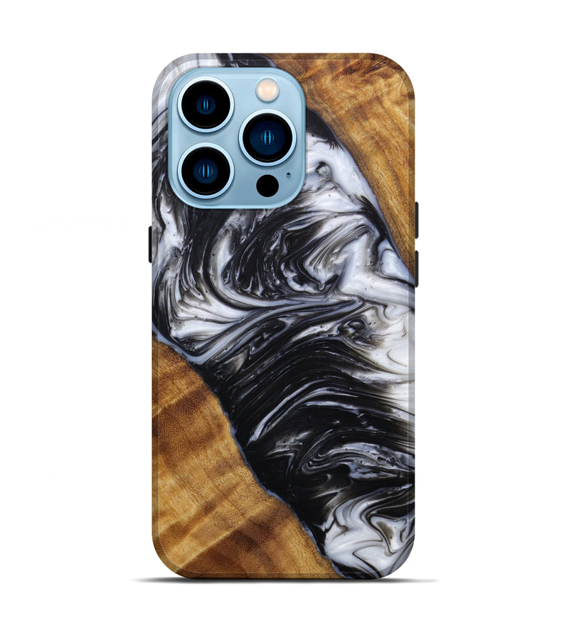 iPhone 14 Pro Wood+Resin Live Edge Phone Case - Christine (Black & White, 623157)