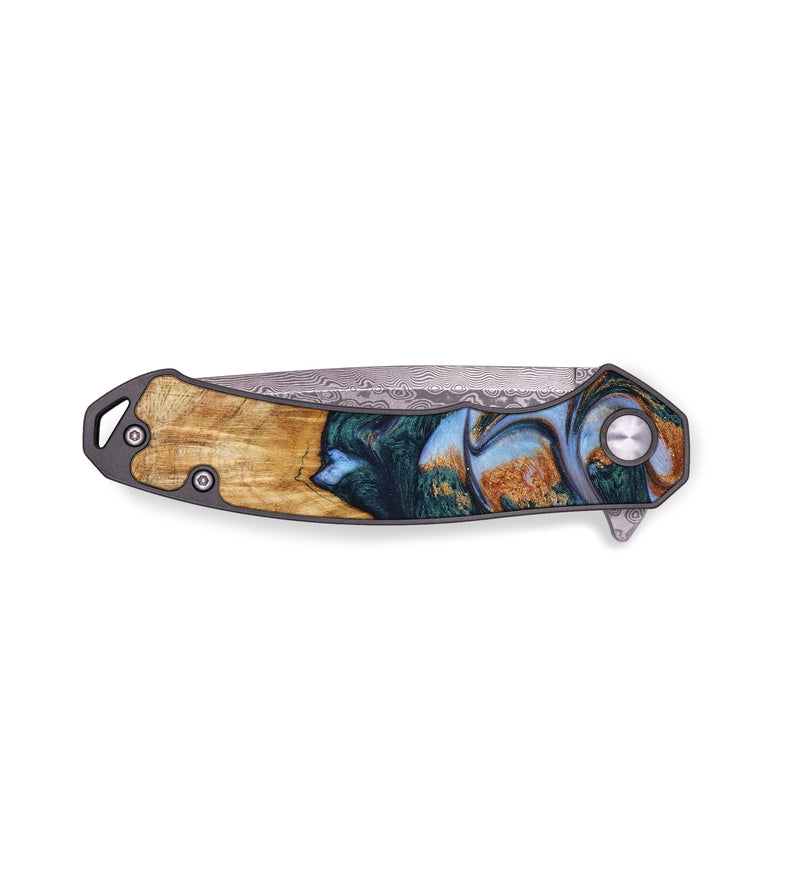 EDC Wood+Resin Pocket Knife - Jude (Teal & Gold, 641473)