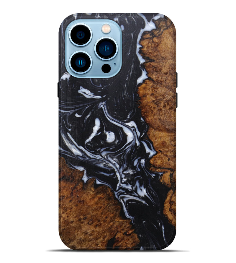 iPhone 14 Pro Max Wood+Resin Live Edge Phone Case - Ciaran (Black & White, 598621)