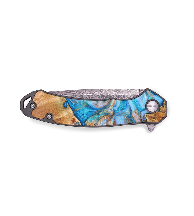 EDC Wood+Resin Pocket Knife - Blake (Teal & Gold, 642654)