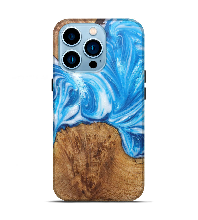 iPhone 14 Pro Wood+Resin Live Edge Phone Case - Phan (Light Blue, 588007)