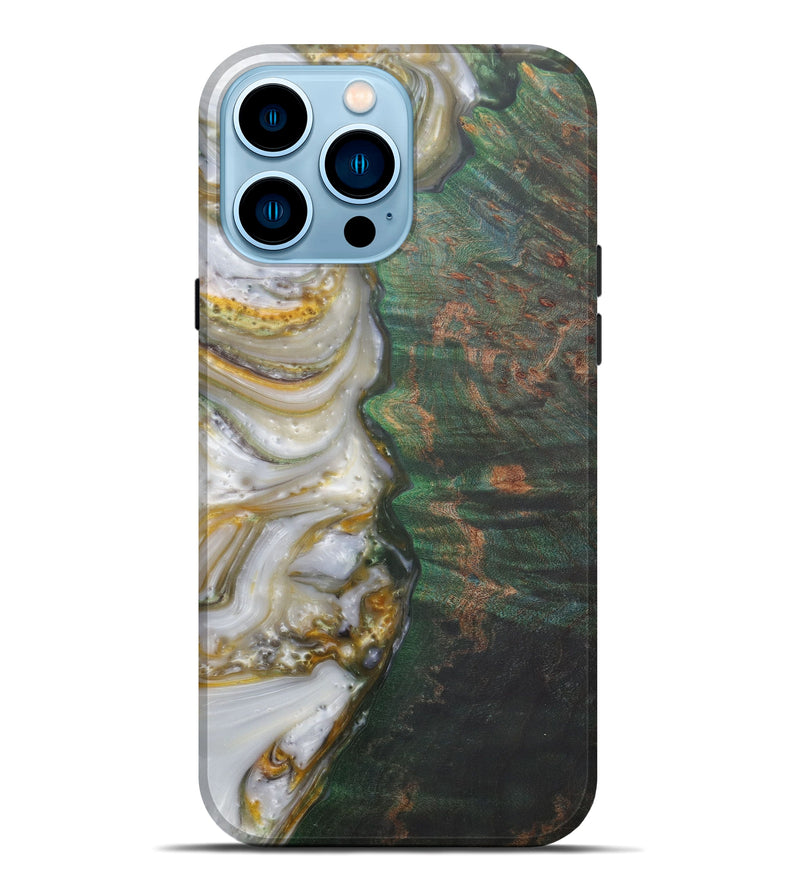 iPhone 14 Pro Max Wood+Resin Live Edge Phone Case - Nicholle (Dark Green, 588658)