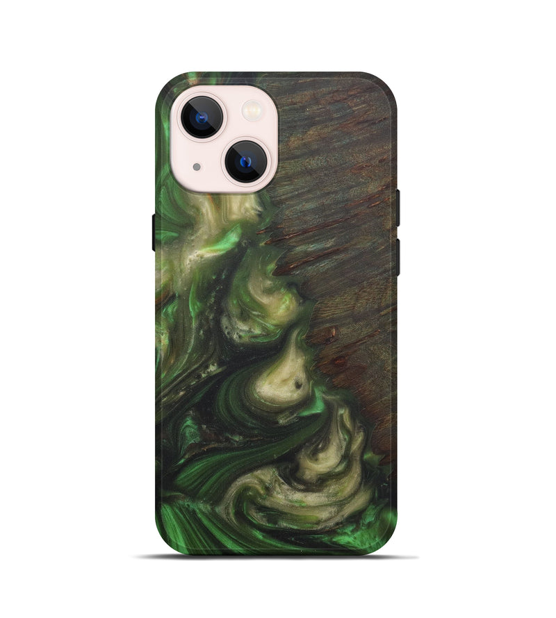 iPhone 13 mini Wood+Resin Live Edge Phone Case - Lillian (Dark Green, 577459)