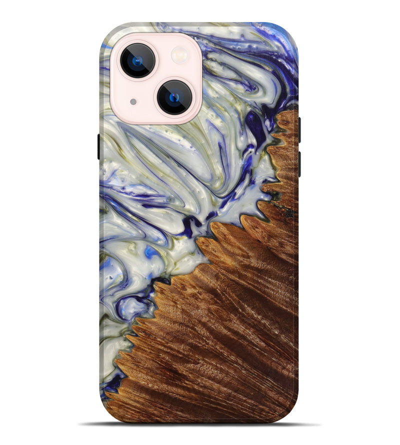 iPhone 14 Plus Wood+Resin Live Edge Phone Case - Cathy (Dark Blue, 597372)