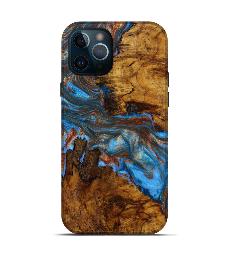 iPhone 12 Pro Wood+Resin Live Edge Phone Case - Edgar (Teal & Gold, 646725)