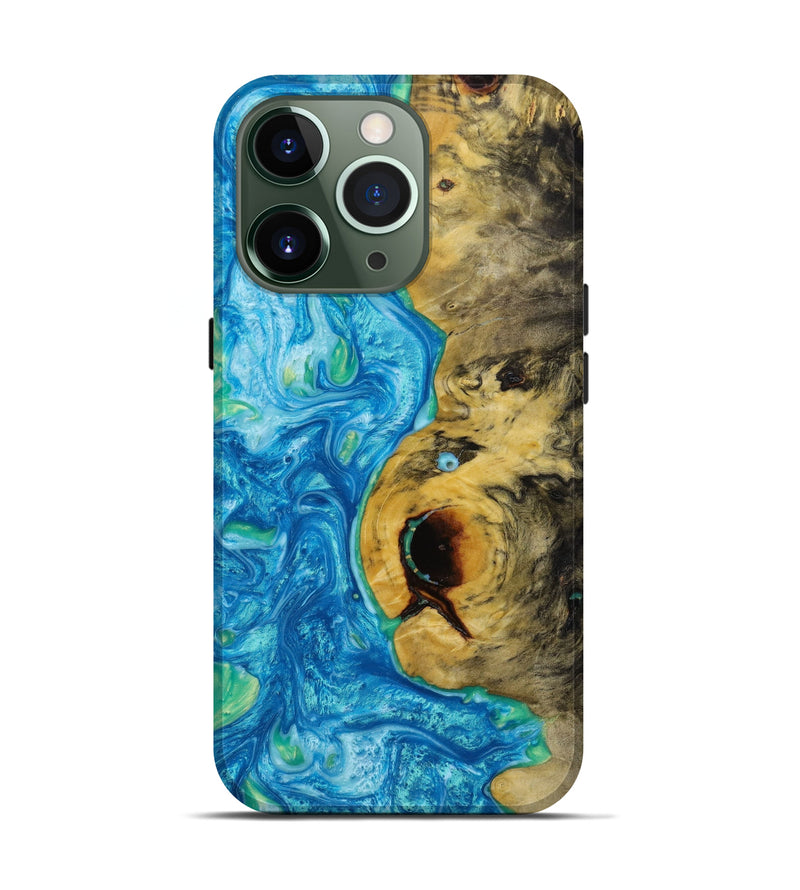 iPhone 13 Pro Wood+Resin Live Edge Phone Case - Caleb (Blue, 642670)