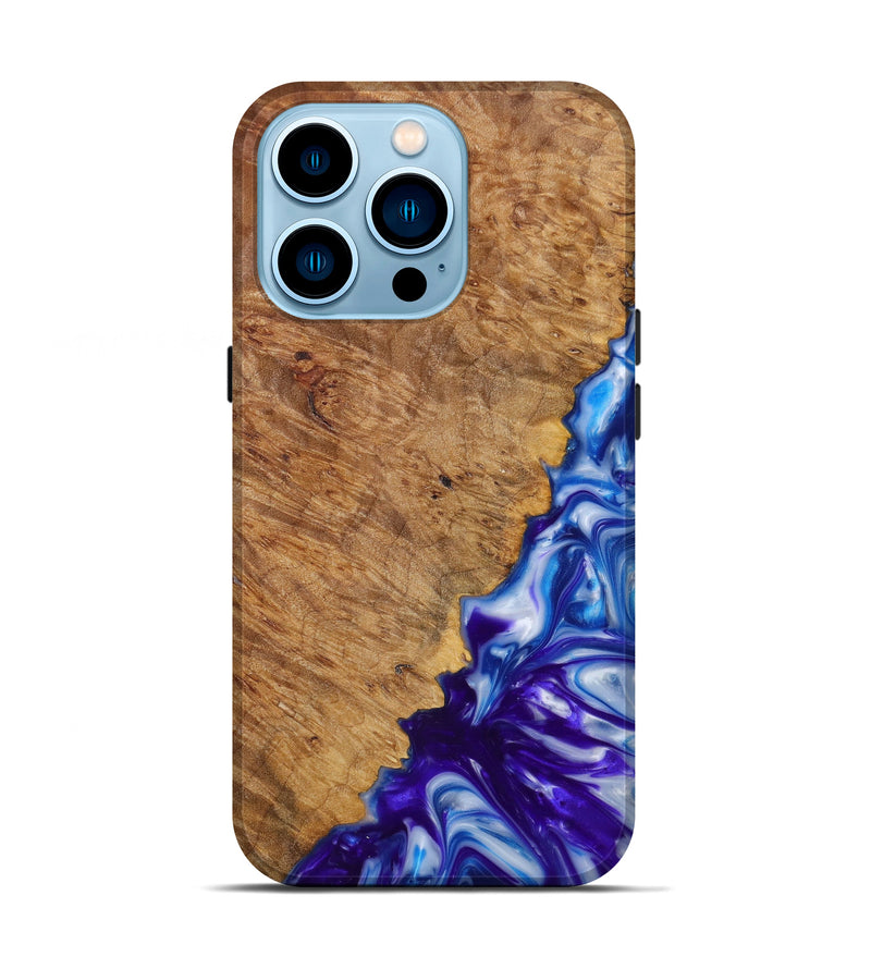 iPhone 14 Pro Wood+Resin Live Edge Phone Case - Nicholas (Light Blue, 613933)