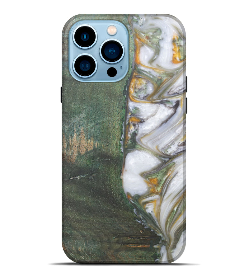 iPhone 14 Pro Max Wood+Resin Live Edge Phone Case - Sastry (Dark Green, 594881)