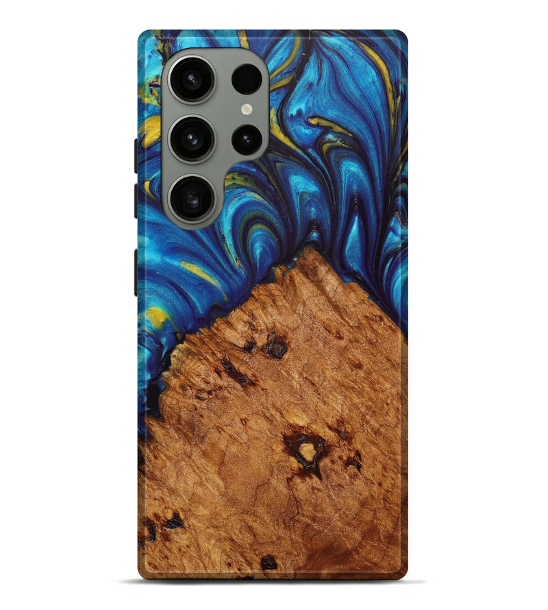 Galaxy S23 Ultra Wood+Resin Live Edge Phone Case - Gena (Teal & Gold, 633128)