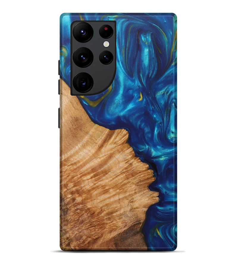 Galaxy S22 Ultra Wood+Resin Live Edge Phone Case - Robert (Teal & Gold, 614969)