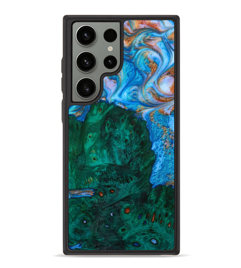 Galaxy S23 Ultra Wood+Resin Phone Case - Thomas (Teal & Gold, 642005)