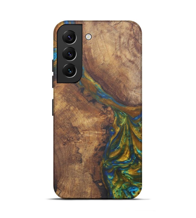 Galaxy S22 Wood+Resin Live Edge Phone Case - Selia (Teal & Gold, 574887)