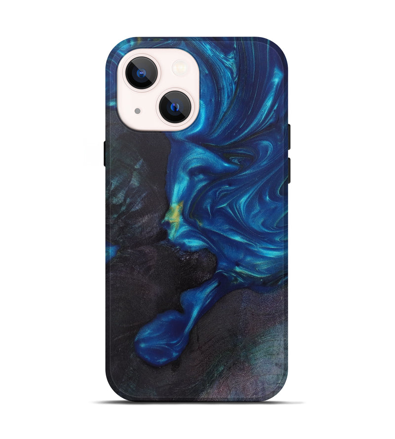 iPhone 13 Wood+Resin Live Edge Phone Case - Samantha (Teal & Gold, 641711)