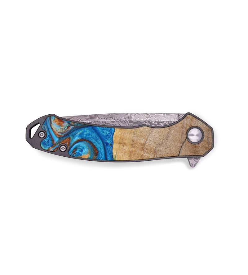 EDC Wood+Resin Pocket Knife - Orion (Teal & Gold, 642622)